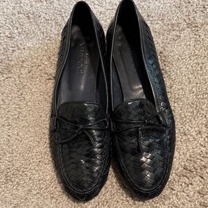 Sesto Meucci Black Woven Leather Loafers
